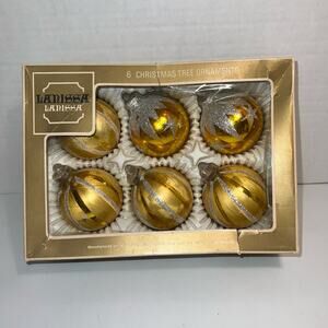 VTG Set Of 6 Lanissa Gold Glittery Design Christmas Ornaments From West Germany